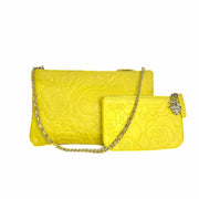 Chanel Yellow Camelia Clutch With Gold Buckle Chain - Jiaxyk